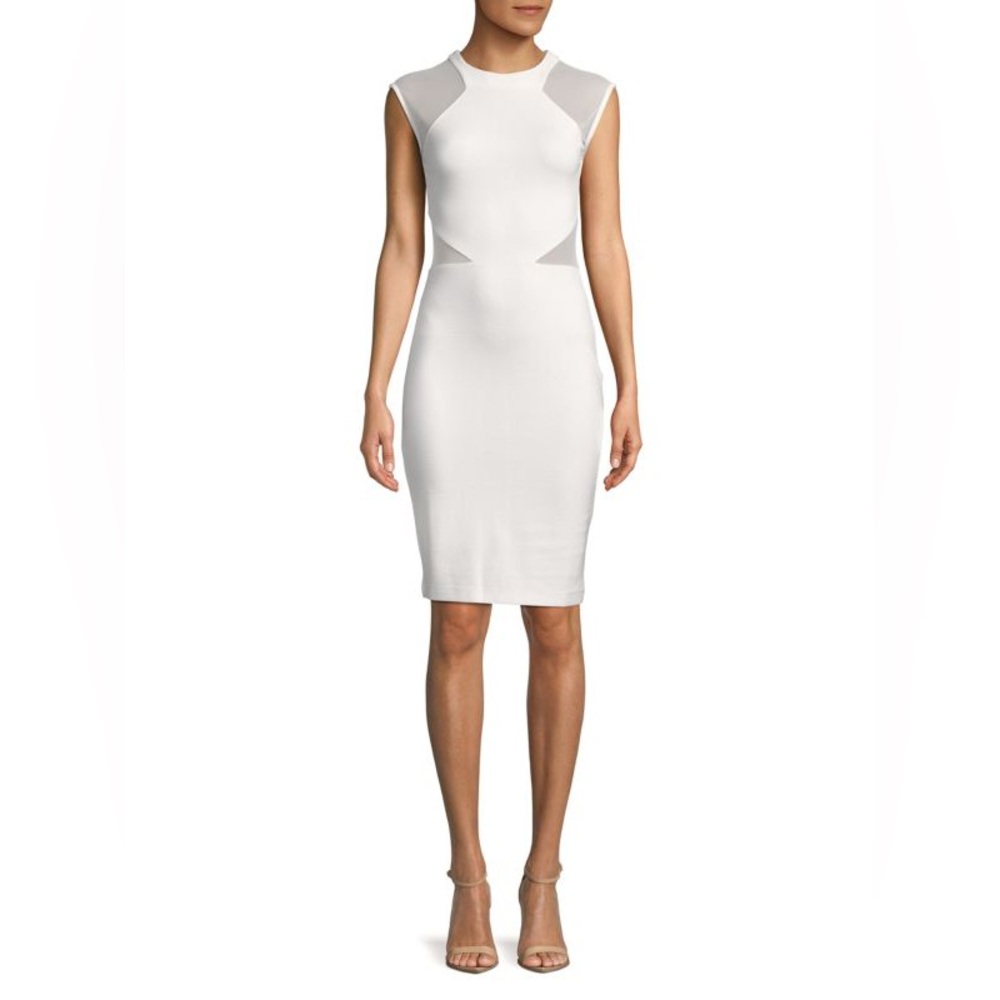 French Connection White Viven Panelled Bodycon Knee Length Sheath Dress Sz 2 NWT